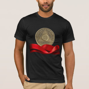 T-shirt Pièce commémorative de 3 ans de sobriété Ruban rou