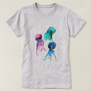 T-shirt Pièce d'art de l'aquarelle du trio méduse