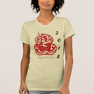 T-shirt Pièce en t 2018 rouge de femme d'année de chien de