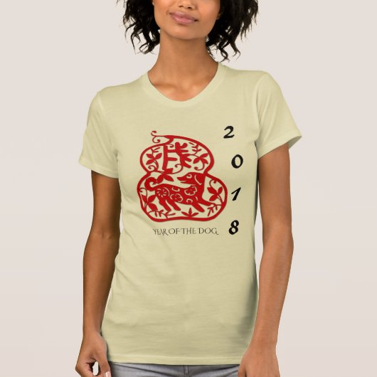 T-shirt Pièce en t 2018 rouge de femme d'année de chien de (Devant)