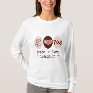 T-shirt Pièce en t de douille de triathlon d'amour de paix