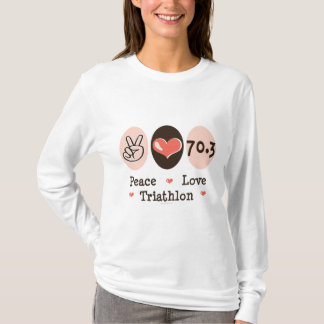 T-shirt Pièce en t de douille de triathlon d'amour de paix