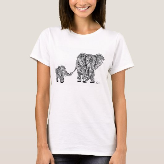 T-shirt Pièce en t d'éléphant et de bébé (Devant)