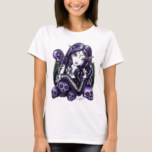 T-shirt Pièce en t pourpre de Babydoll de noir de crâne