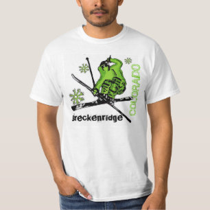 T-shirt Pièce en t verte au néon de valeur de skieur de