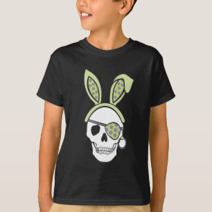 T-shirt Pièce en t verte d'obscurité de crâne de pirate