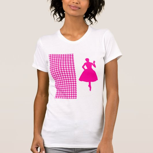 T-shirt Pied de fond rose moderne avec Silhouette de mode (Devant)