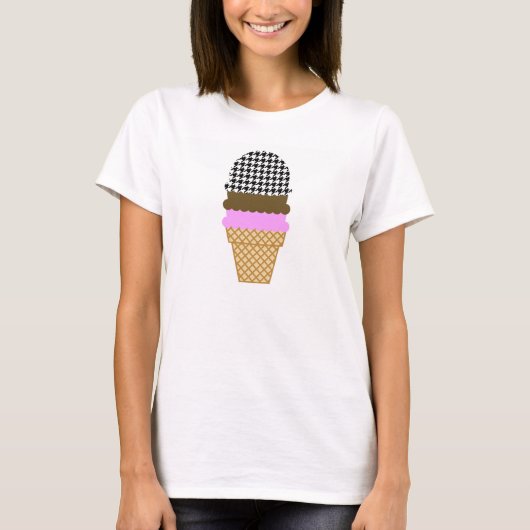 T-shirt Pied-de-poule noir et blanc ; Cornet de crème (Devant)