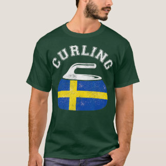 T-shirt Pierre de curling avec Drapeau de Suède Curling