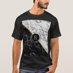 T-shirt Pierre noire et Marbre blanc - Ajouter votre lettr