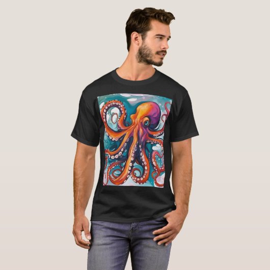 T-shirt Pieuvre Abstraite d'art fluide (Devant entier)