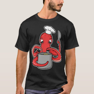 T-shirt Pieuvre comme cuisinier avec couteau de casserole