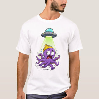T-shirt Pieuvre Drôle S'échappant d'un OVNI - Enlèvement A