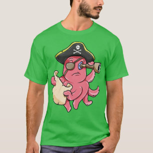 T-shirt Pieuvre en pirate avec carte au trésor et jumelles
