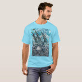 T-shirt Pieuvre géante Mer Bleue Monstre Voilier (Devant entier)