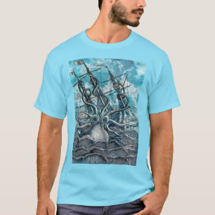 T-shirt Pieuvre géante Mer Bleue Monstre Voilier