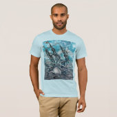 T-shirt Pieuvre géante Mer Bleue Monstre Voilier (Devant entier)