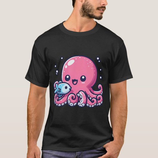 T-shirt pieuvre mangeant du poisson (Devant)