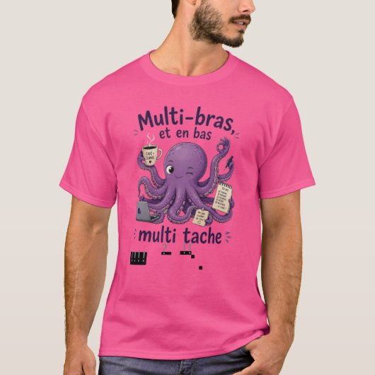 T-shirt Pieuvre Mauve Multi-bras & Multi-tâche – café (Devant)