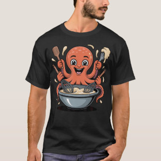 T-shirt Pieuvre Mignonne Mélangeant La Pâte Pour Les Boula