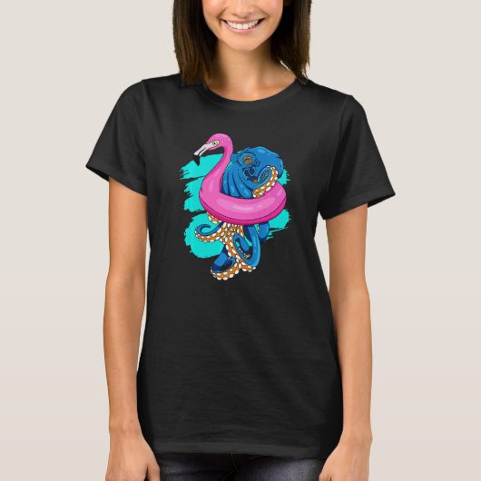 T-shirt Pieuvre Portant Un Flamant rose Hoop Pool Party (Devant)