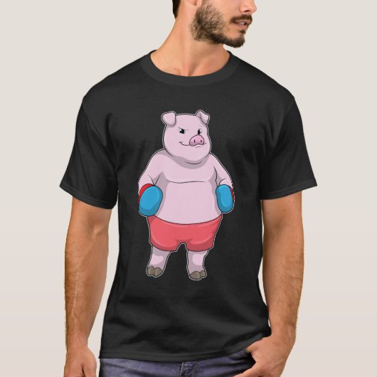 T-shirt Pig at Boxing with Boxing gloves (Devant)