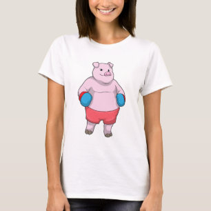 T-shirt Pig at Boxing with Boxing gloves