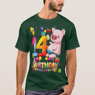 T-shirt Pig Birthday Party 14 Year Old Boy 9th Pig Birthda