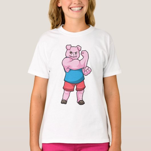 T-shirt Pig comme Bodybuilder avec grand bras Supérieur (Devant)