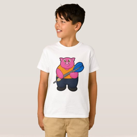 T-shirt Pig comme joueur de fléchettes avec fléchettes (Devant entier)