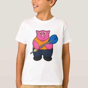 T-shirt Pig comme joueur de fléchettes avec fléchettes