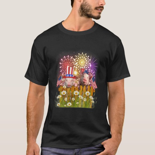 T-shirt Pig Firework Usa Drapeau Top Happy Merica 4ème de (Devant)