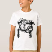 T-shirt Pig Head Farm Animal Drawing in Black White (Devant)