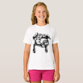 T-shirt Pig Head Farm Animal Drawing in Black White (Devant entier)