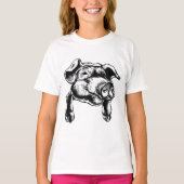 T-shirt Pig Head Farm Animal Drawing in Black White (Devant)