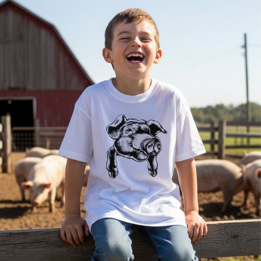 T-shirt Pig Head Farm Animal Drawing in Black White