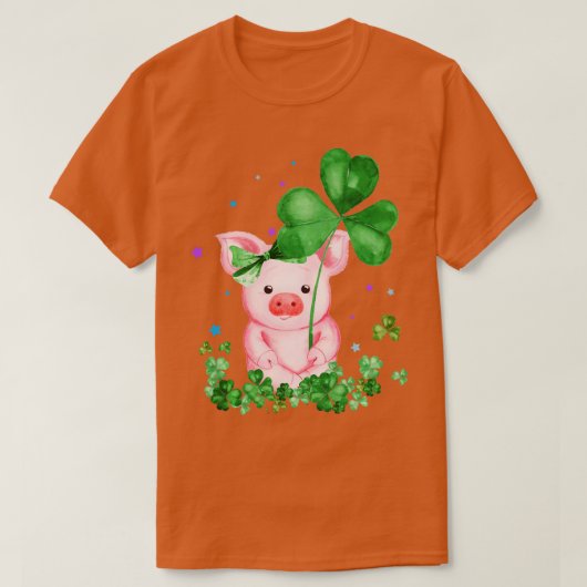 T-shirt Pig Holding Shamrock Stars mignon Jour de la Saint (Design devant)