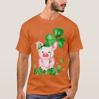 T-shirt Pig Holding Shamrock Stars mignon Jour de la Saint