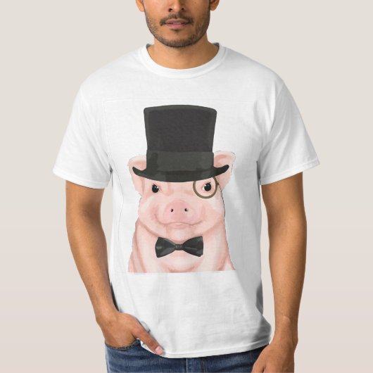 T-shirt Pig in a top hat, monocle, and bow tie  (Devant)