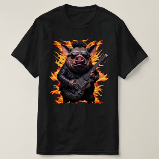 T-shirt Pig Metal Guitare I Jambon Rock et Roll Musicien H (Design devant)
