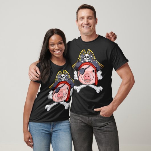 T-shirt Pig Pirate Capitaine Jolly roger Drapeau Crâne et  (Unisexe)