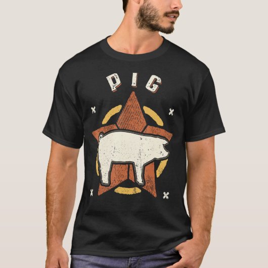 T-shirt Pig Vintage Retro Classic Animal (Devant)