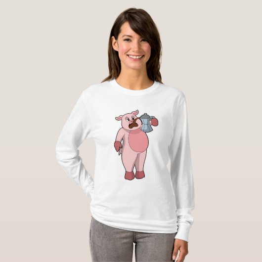 T-shirt Pig with coffee pot (Devant entier)
