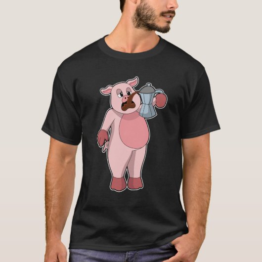 T-shirt Pig with coffee pot (Devant)