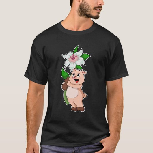 T-shirt Pig with Flower Lily (Devant)