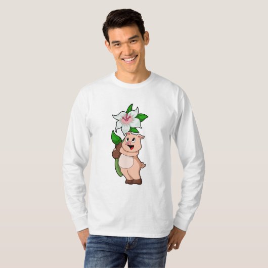 T-shirt Pig with Flower Lily (Devant entier)