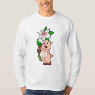 T-shirt Pig with Flower Lily