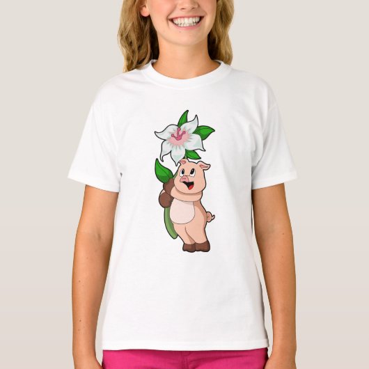T-shirt Pig with Flower Lily (Devant)