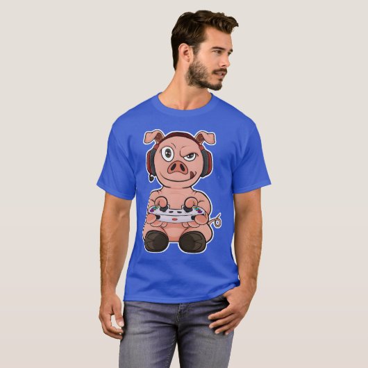 T-shirt Pig With Gaming Controller I Funny Gaming I Gamer (Devant entier)