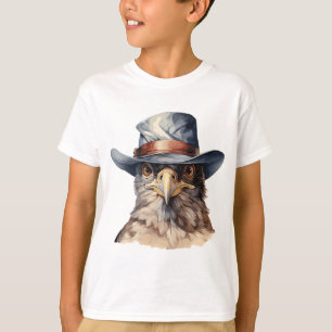 T-shirt pigeon drôle portant un casquette cowboy, aquarell